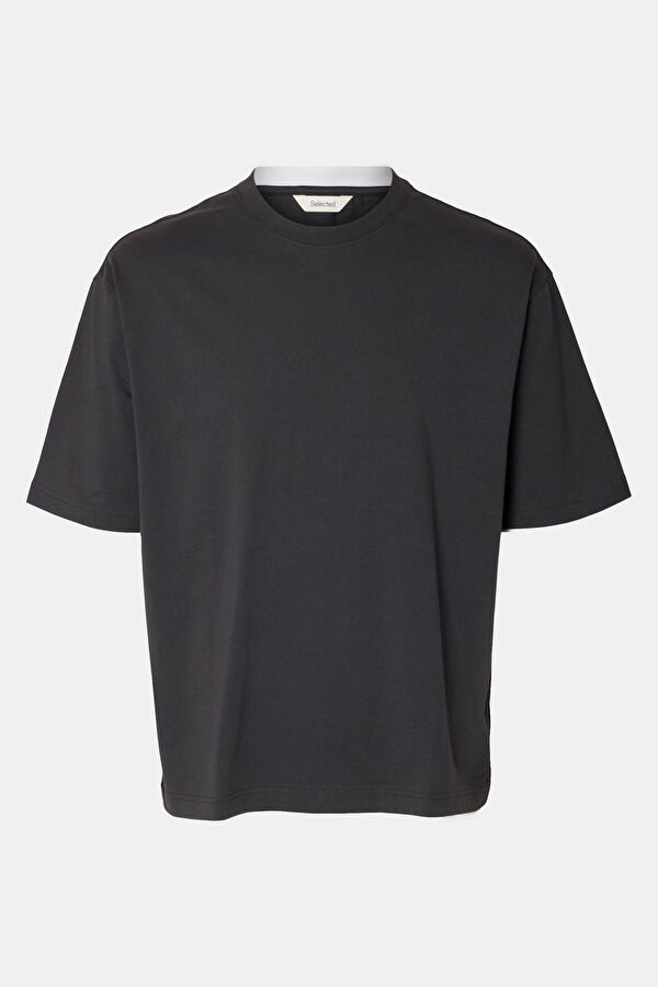 Relax Kalıp Antrasit Bisiklet Yaka Erkek T-Shirt