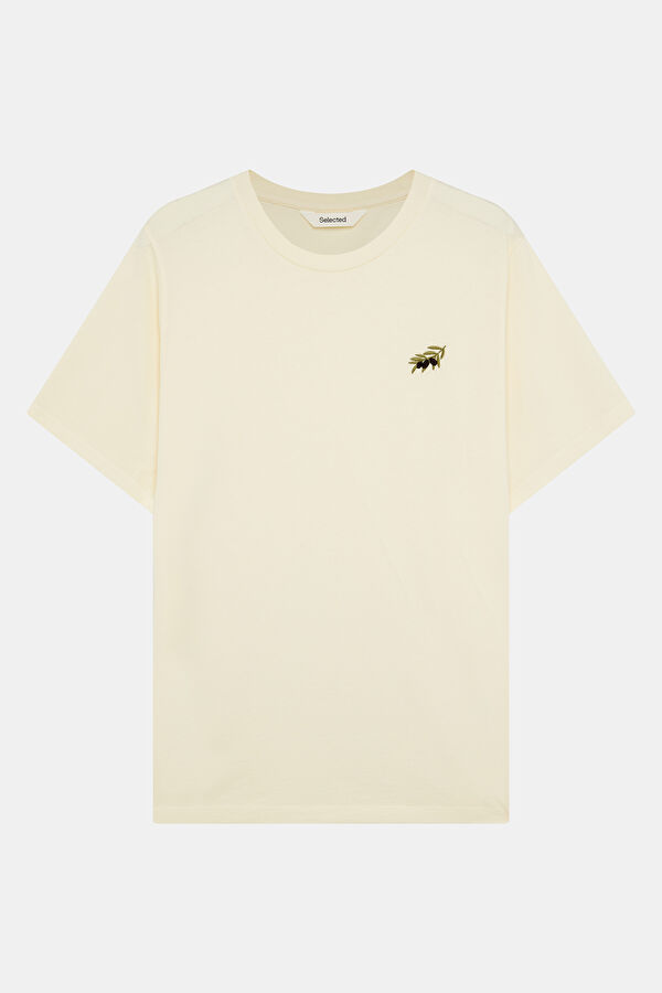 Relax Fit Ecru Crew Neck Embroidered T-Shirt