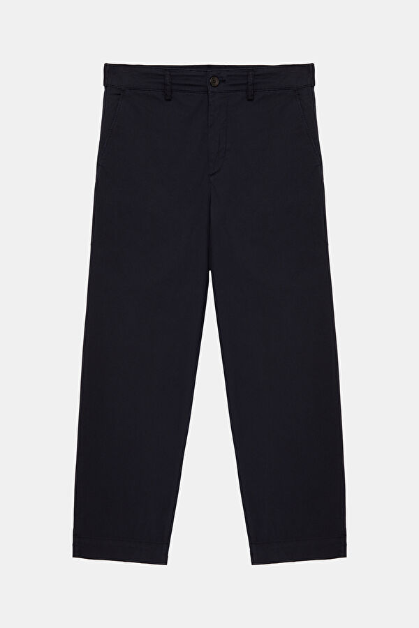 Relax Fit Navy Blue Straight Leg Men's Trousers