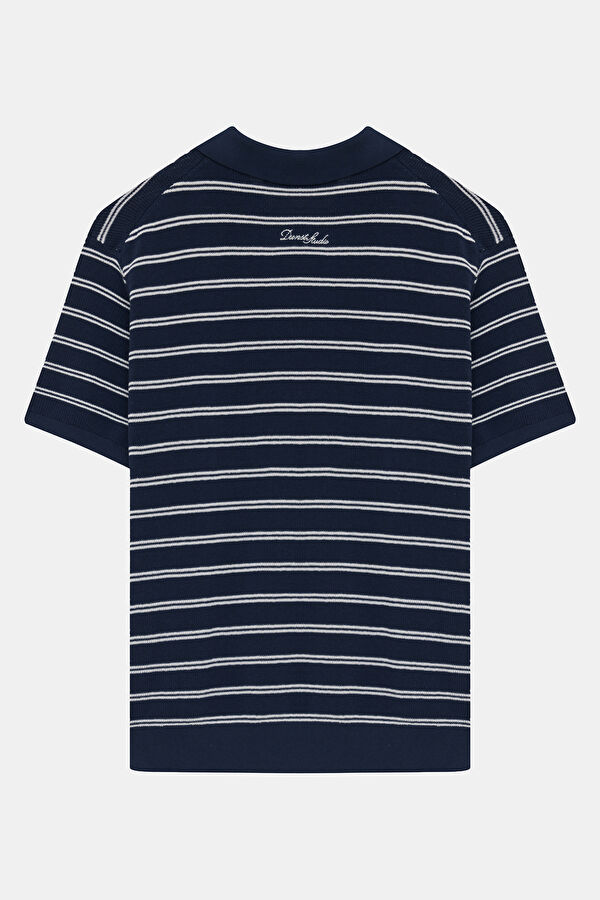Relax Kalıp Lacivert Polo Yaka Çizgili Erkek T-Shirt 2