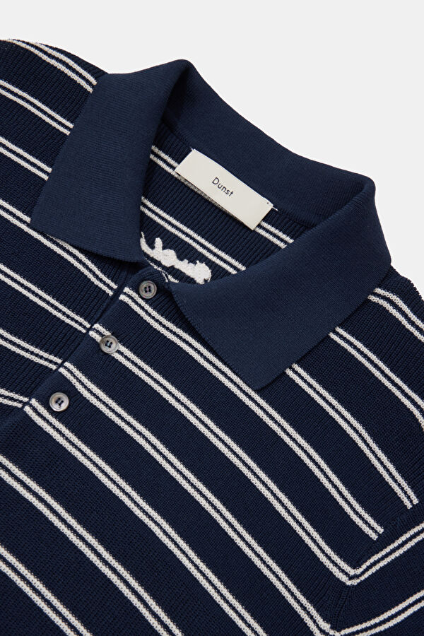 Relax Kalıp Lacivert Polo Yaka Çizgili Erkek T-Shirt 3