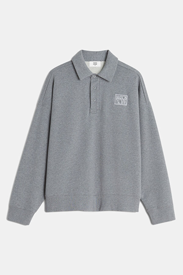 Gri Melanj Relax Kalıp Polo Yaka Erkek Sweatshirt