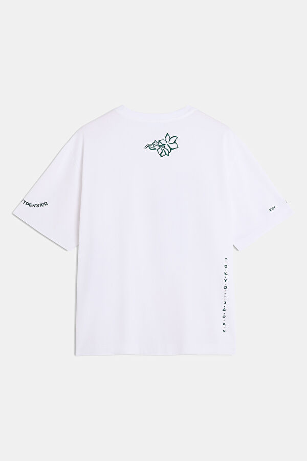 Relax Fit White Crew Neck Embroidered Men's T-Shirt 2