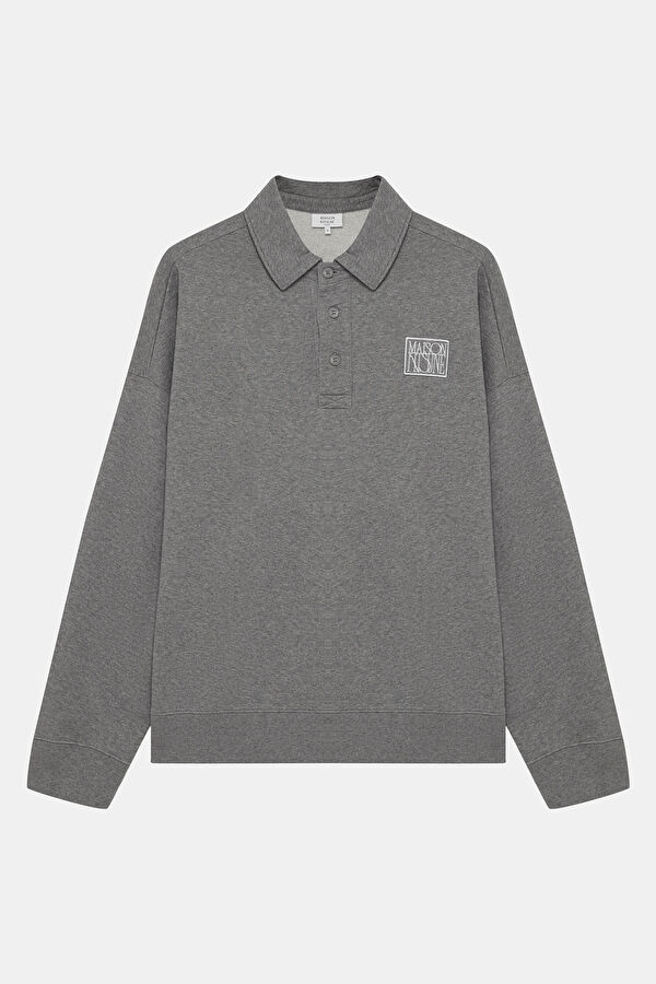 Gray Melange Relax Fit Polo Neck Men's Sweatshirt
