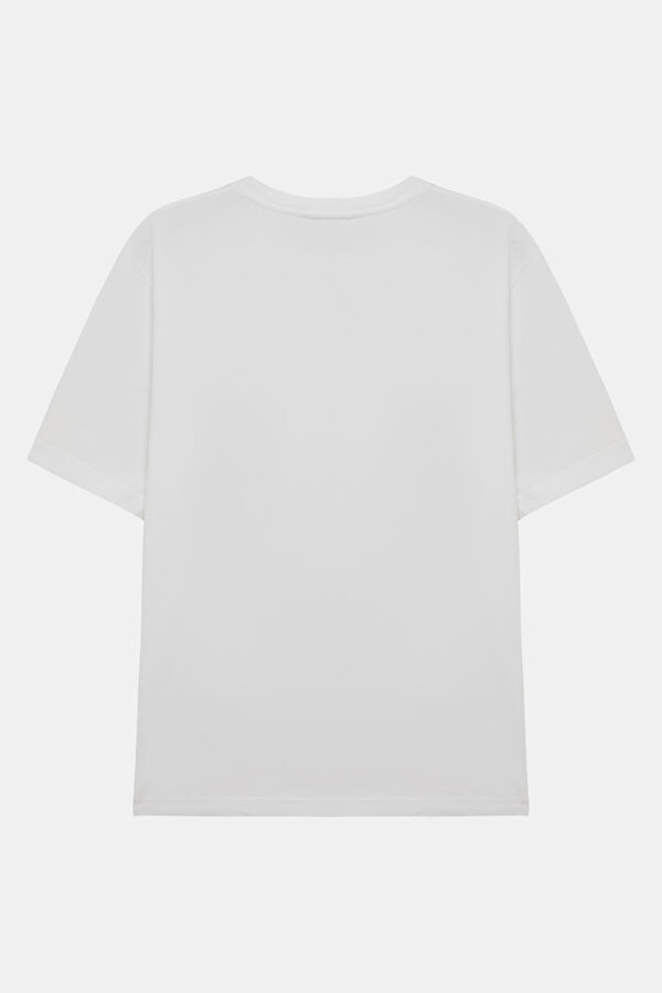Relax Fit White Crew Neck Embroidered Men's T-Shirt 2