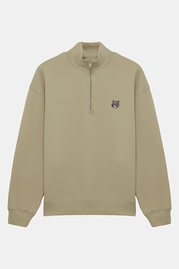 Bej Relax Kalıp Dik Yaka Erkek Sweatshirt