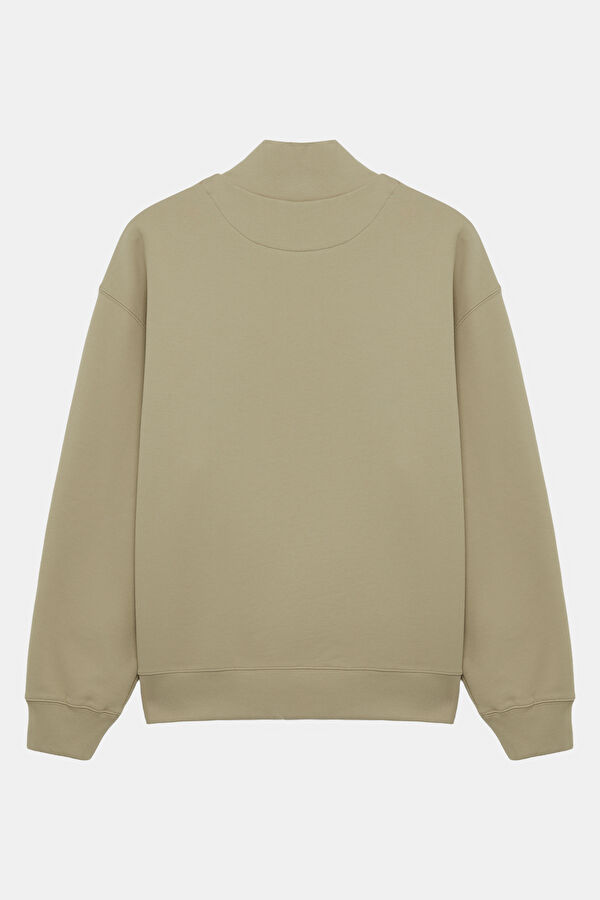 Bej Relax Kalıp Dik Yaka Erkek Sweatshirt 2