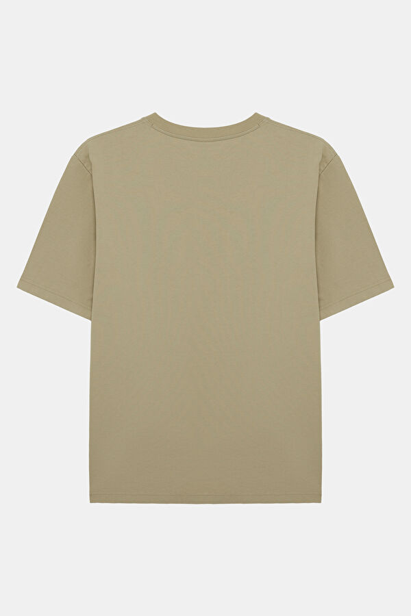 Relax Fit Beige Crew Neck Embroidered Men's T-Shirt 2