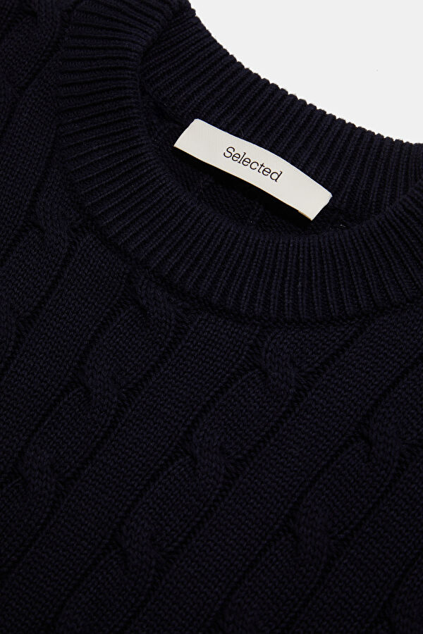 Navy Blue Knitted Pattern Men's Sweater 3