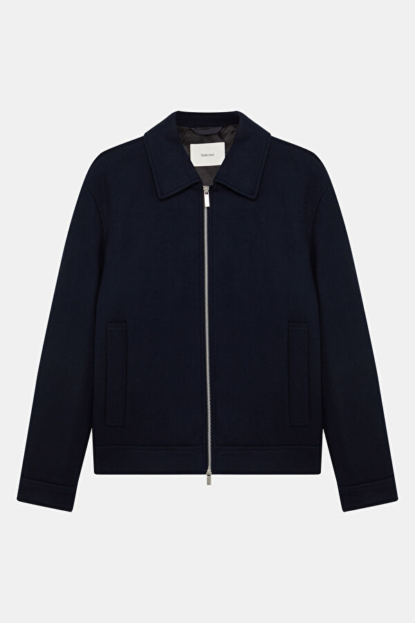 Navy Blue Buttoned Men's Jacket