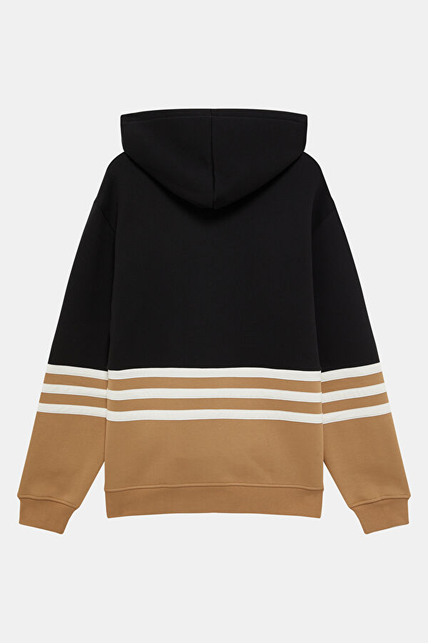 Siyah Relax Kalıp Kapuşonlu Erkek Sweatshirt 5