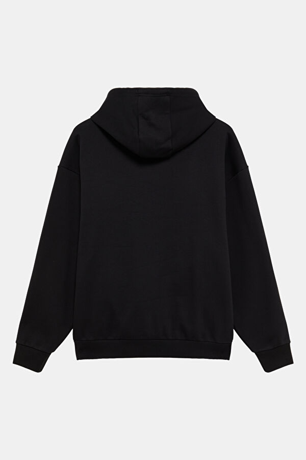 Siyah Relax Kalıp Kapuşonlu Erkek Sweatshirt 2