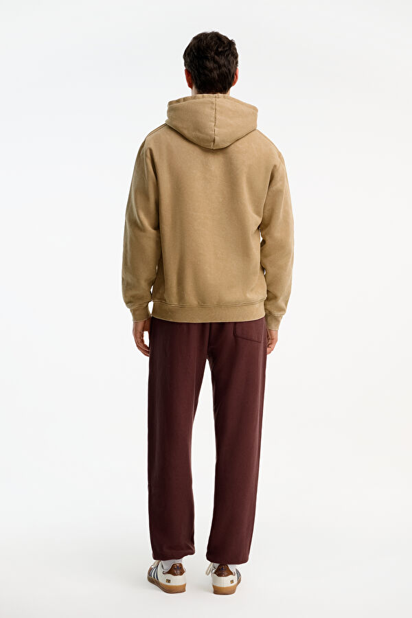 Kahve Relax Kalıp Kapuşonlu Erkek Sweatshirt 2