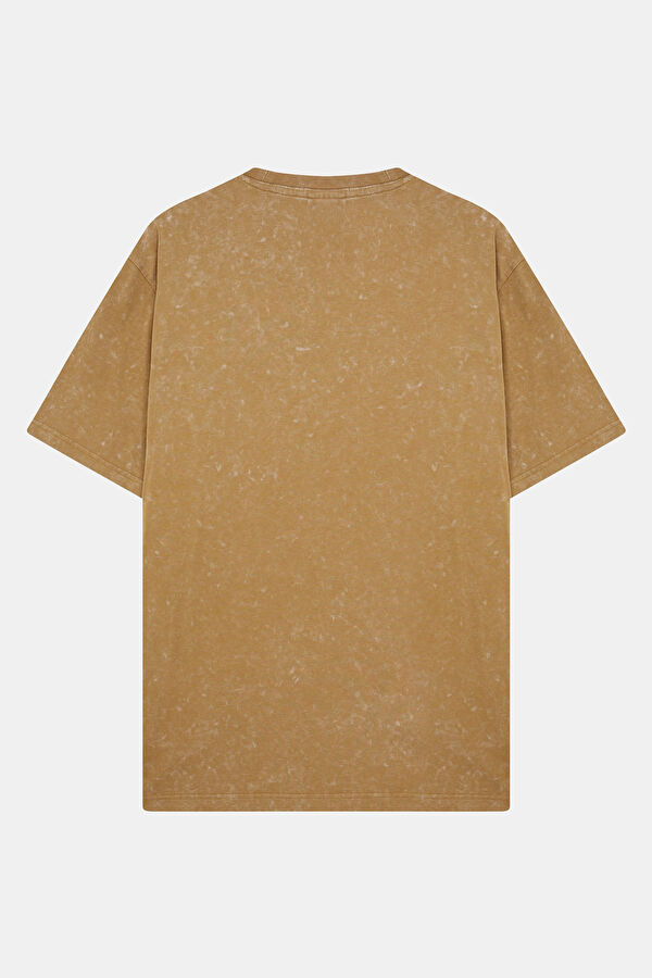 Relax Kalıp Kahve Bisiklet Yaka Nakışlı Erkek T-Shirt 5