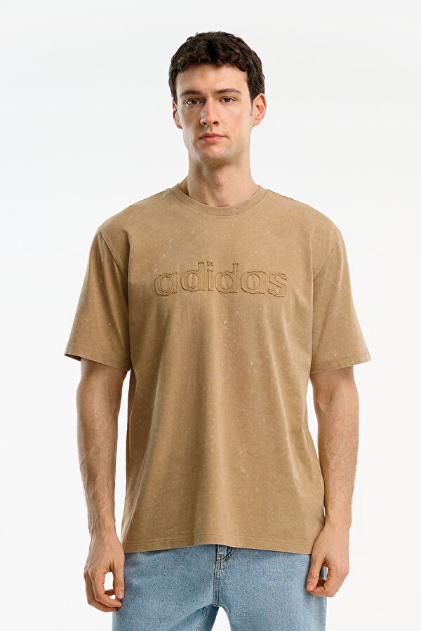 Relax Kalıp Kahve Bisiklet Yaka Nakışlı Erkek T-Shirt