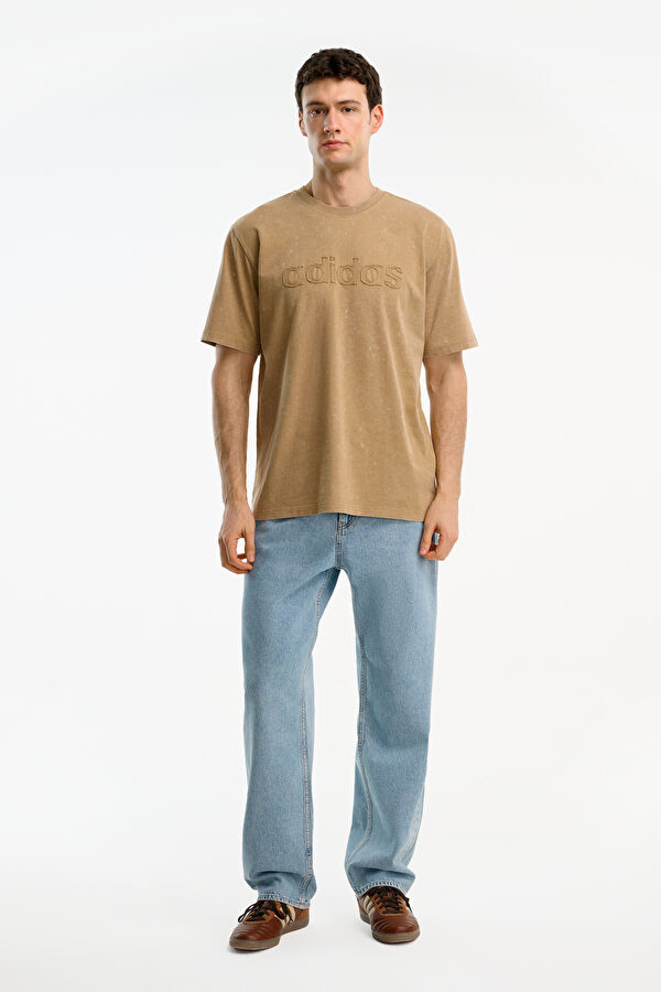 Relax Kalıp Kahve Bisiklet Yaka Nakışlı Erkek T-Shirt 3