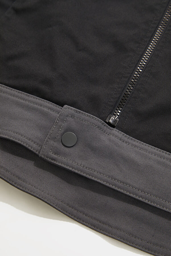 Black Zippered Cotton Elastane Men's Jacket 4