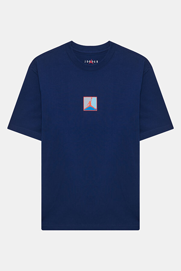 Relax Kalıp Lacivert Bisiklet Yaka Baskılı Erkek T-Shirt