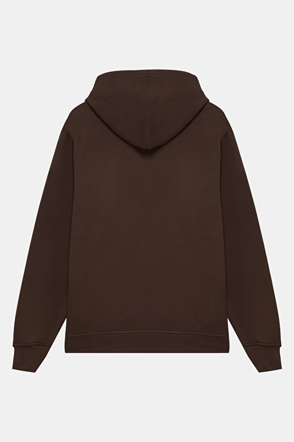 Kahve Relax Kalıp Kapuşonlu Erkek Sweatshirt 5