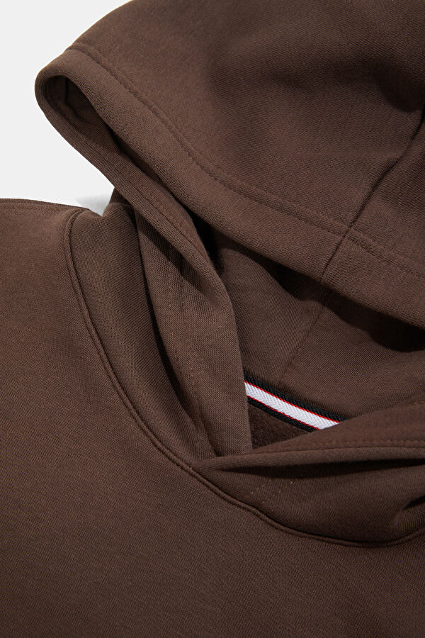 Kahve Relax Kalıp Kapuşonlu Erkek Sweatshirt 6