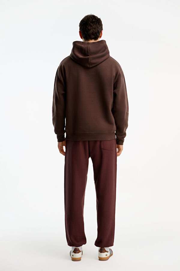 Kahve Relax Kalıp Kapuşonlu Erkek Sweatshirt 2