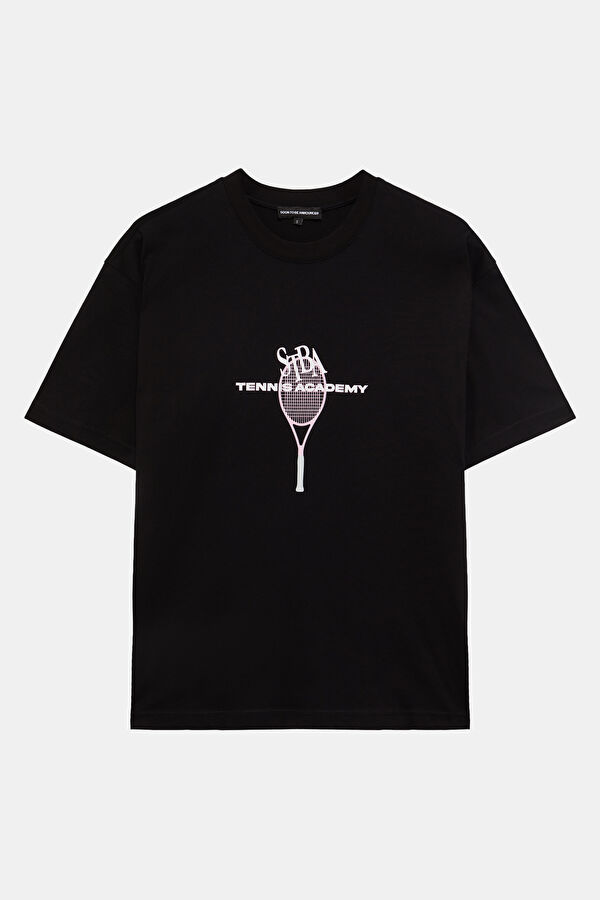 Black Basic / round neckline Printed Tshirt