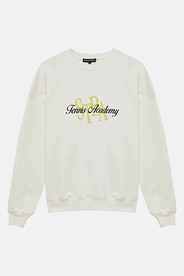 Beyaz Relax Kalıp O Yaka Kadın Sweatshirt