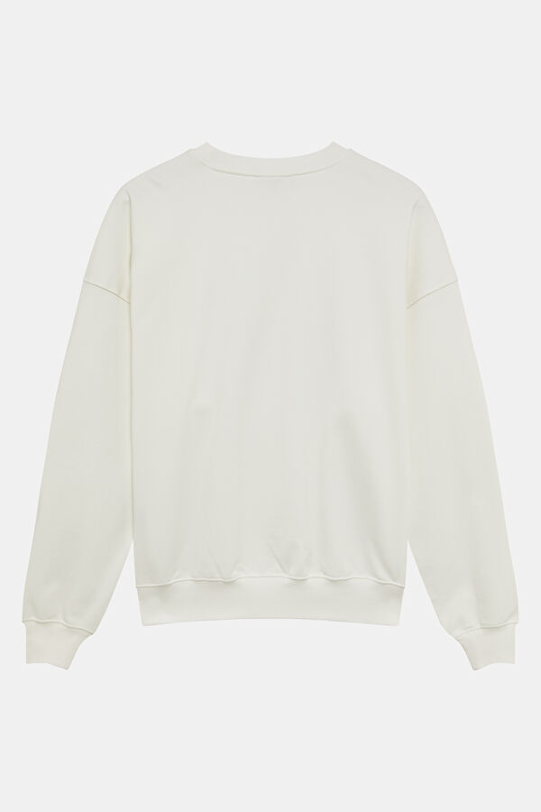 Beyaz Relax Kalıp O Yaka Kadın Sweatshirt 3