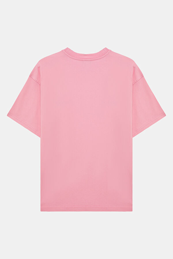 Pembe O Yaka Baskılı Kadın T-Shirt 2
