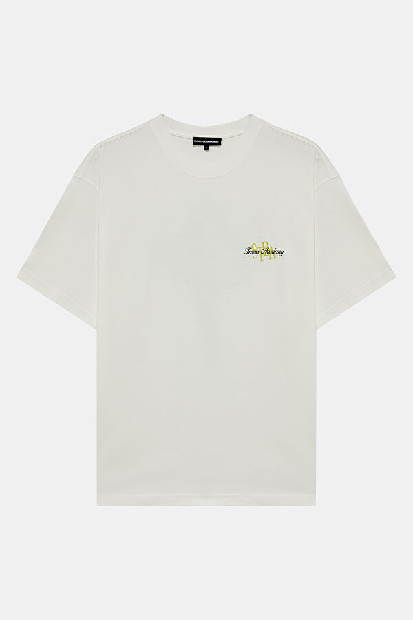 Beyaz O Yaka Baskılı Kadın T-Shirt