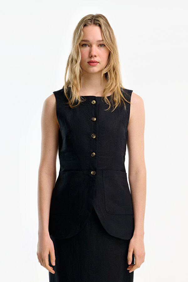 Black Linen Women's Vest