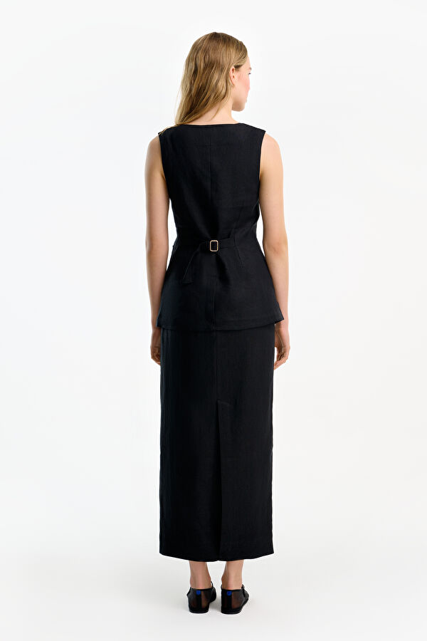 Black Linen Women's Vest 2