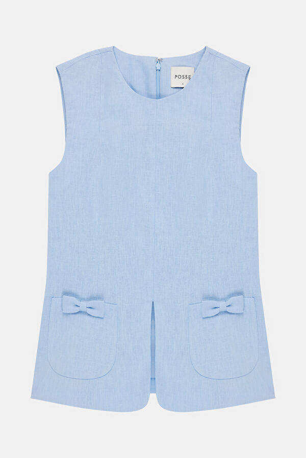 Light Blue Linen Women's Vest 4