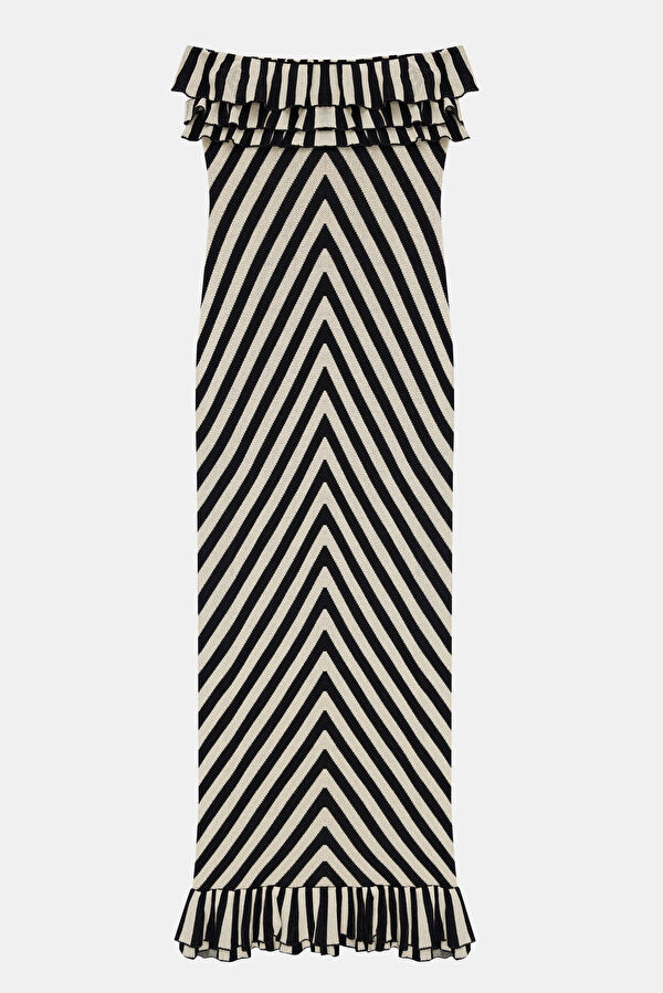 Cream Striped Midi Women's Dress 4