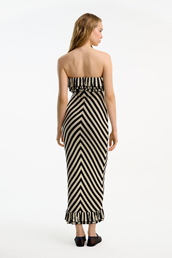 Cream Striped Midi Women's Dress 2