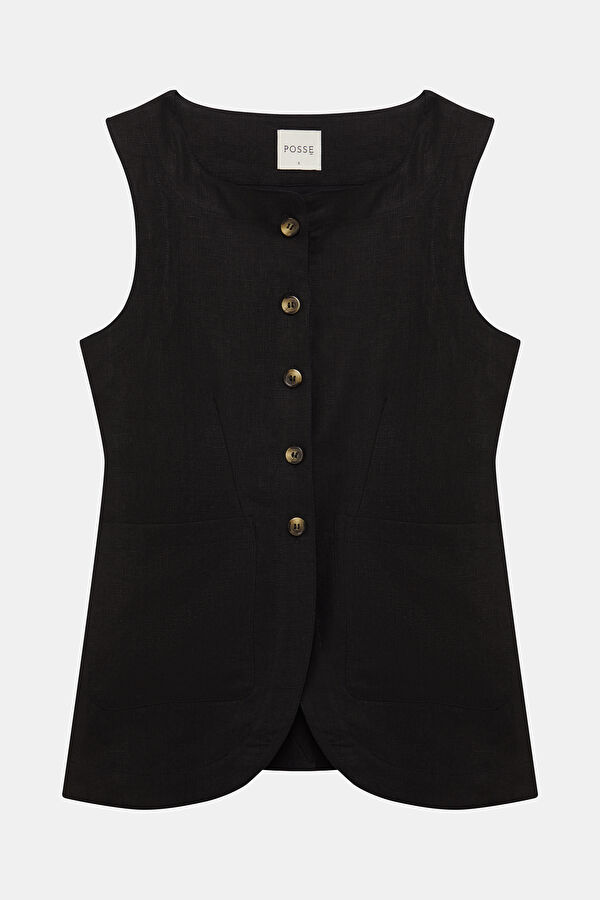 Black Linen Women's Vest 4