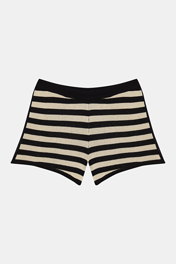 Cream Striped Viscose Women's Shorts 4