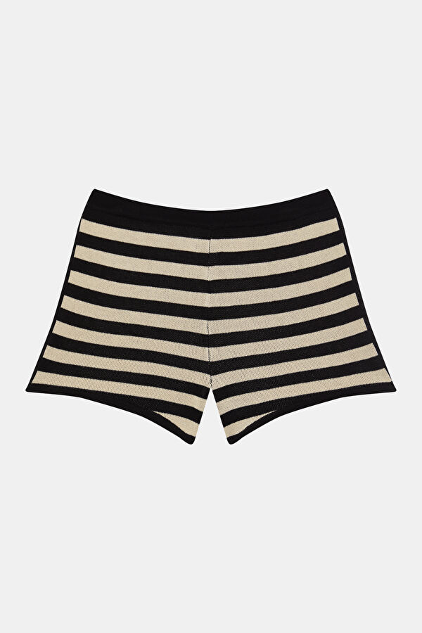 Cream Striped Viscose Women's Shorts 5