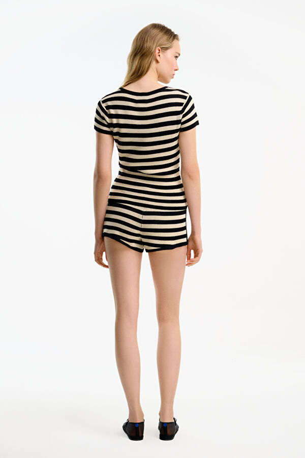 Cream Striped Viscose Women's Shorts 2