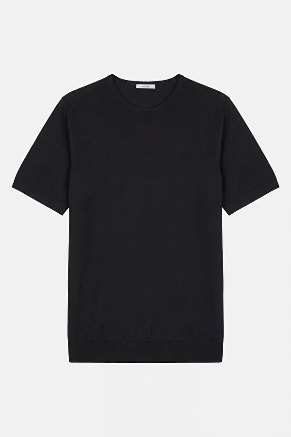 Relax Fit Black Crew Neck Cotton/Linen Men's T-Shirt