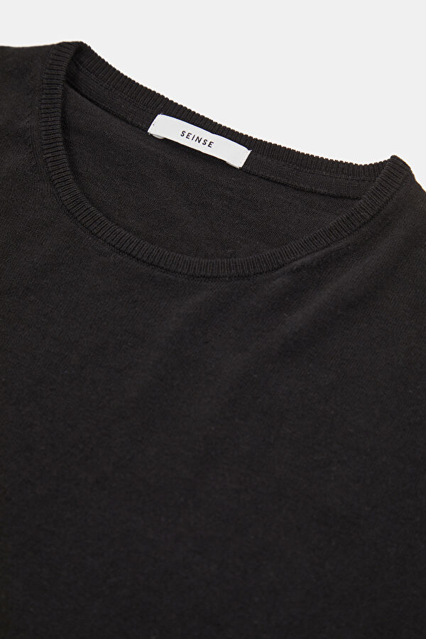 Relax Fit Black Crew Neck Cotton/Linen Men's T-Shirt 3