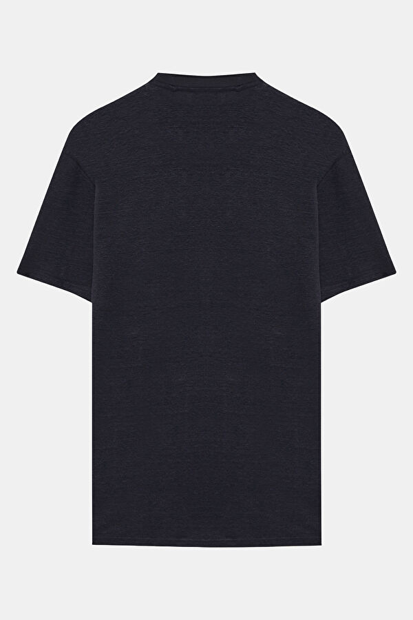 Relax Fit Navy Blue Crew Neck Linen Men's T-Shirt 2