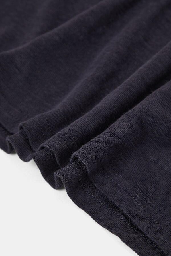 Relax Fit Navy Blue Crew Neck Linen Men's T-Shirt 4