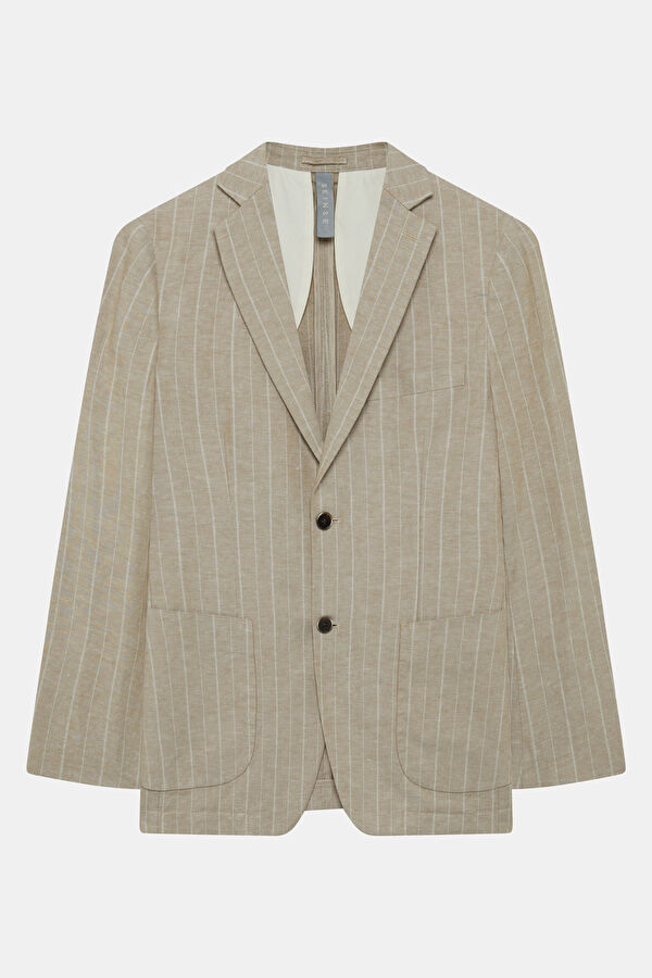 Beige Buttoned Linen Cotton Men's Jacket