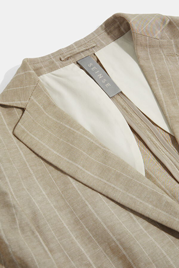 Beige Buttoned Linen Cotton Men's Jacket 3
