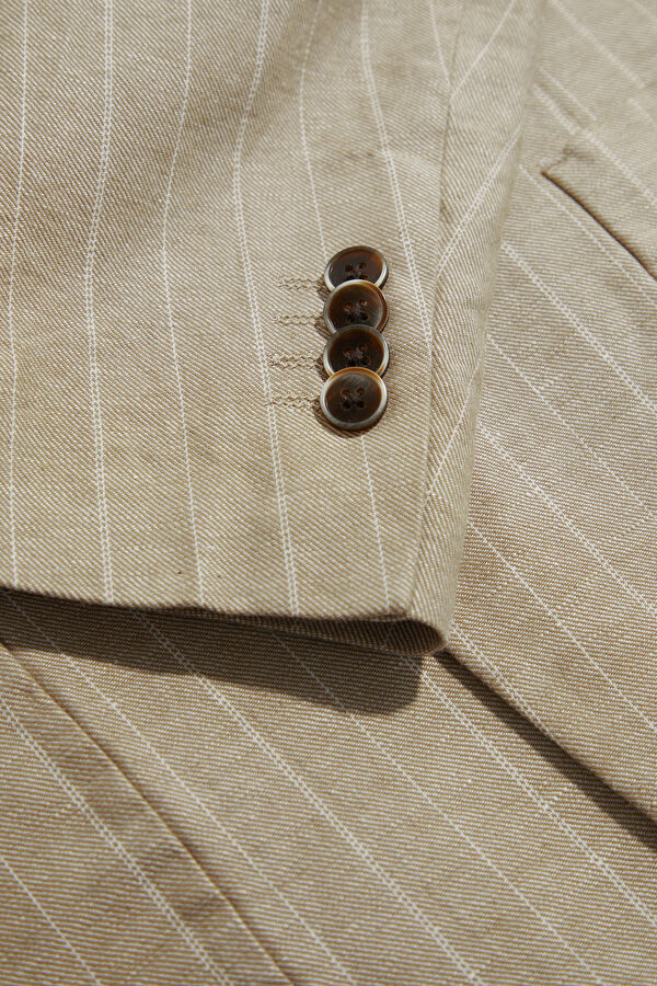 Beige Buttoned Linen Cotton Men's Jacket 4