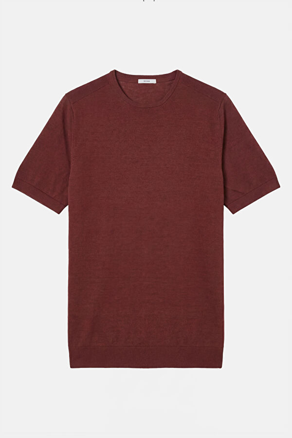 Relax Kalıp Kiremit Bisiklet Yaka Pamuk/Keten Erkek T-Shirt