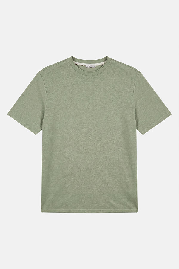 Relax Fit Light Green Crew Neck Linen Men's T-Shirt