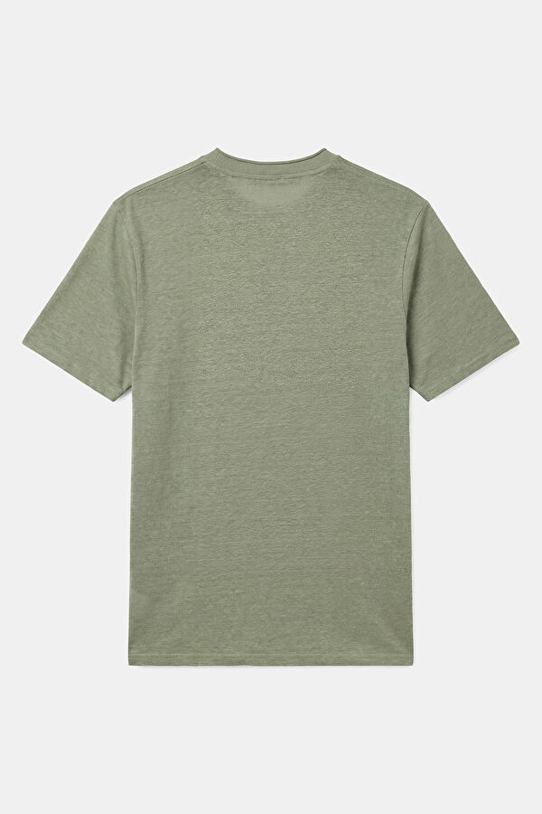 Relax Fit Light Green Crew Neck Linen Men's T-Shirt 2