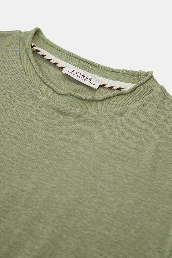 Relax Fit Light Green Crew Neck Linen Men's T-Shirt 3